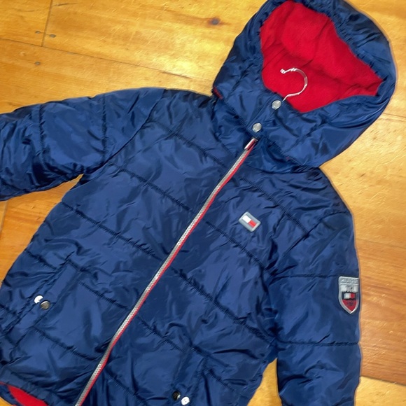 Tommy Hilfiger Winter Puffer Jacket Fleece Lined removable Hood Navy Blue 10/12 - Picture 10 of 15
